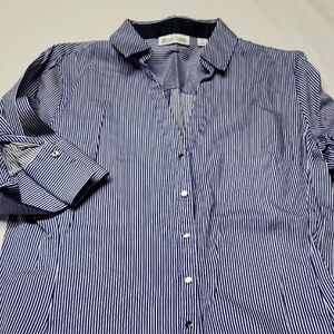 7th Ave Blue Striped Button-Up Shirt short sleeve